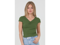 Angie Women's V-Neck Lettuce Edge Ribbed Tee