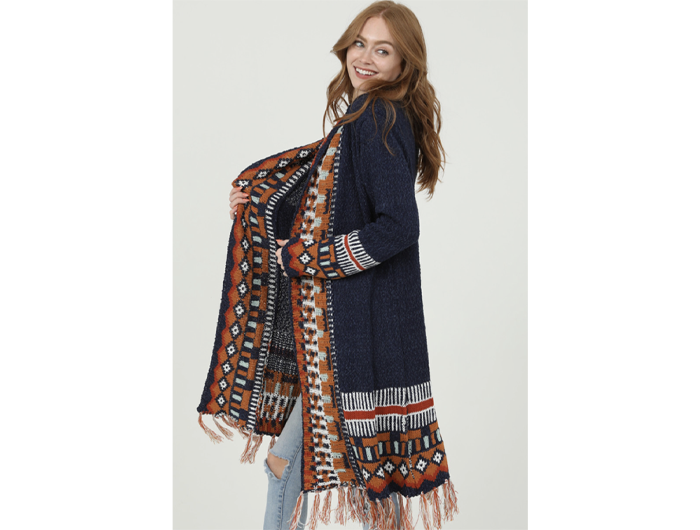 Angie Women's Duster Open Front Fringed Cardigan