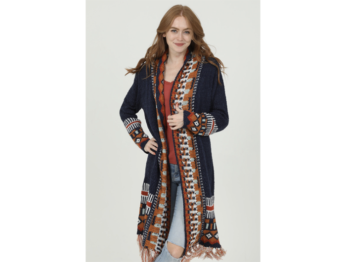 Angie Women's Duster Open Front Fringed Cardigan