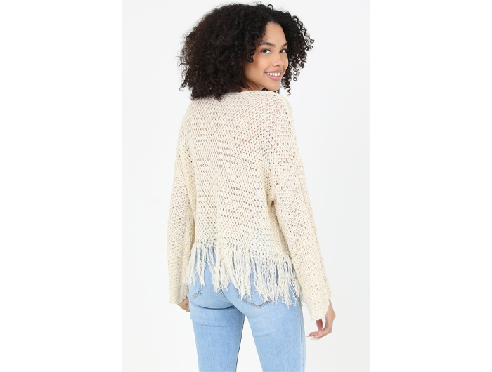 Angie Women's V-Neck Fringe Hem Sweater