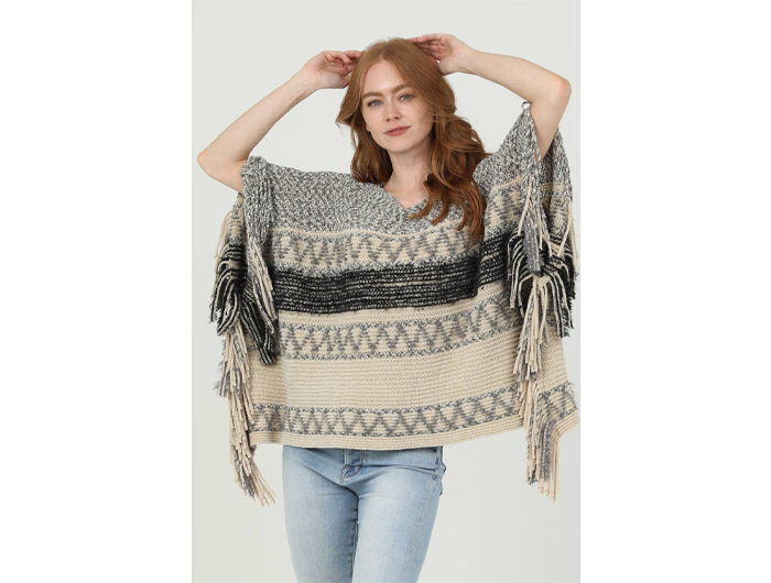 Angie Women's Side Fringe Sweater Poncho