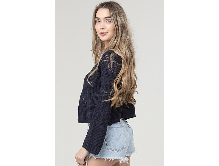 Angie Women's Sheer Knit Open Front Cropped Cardigan