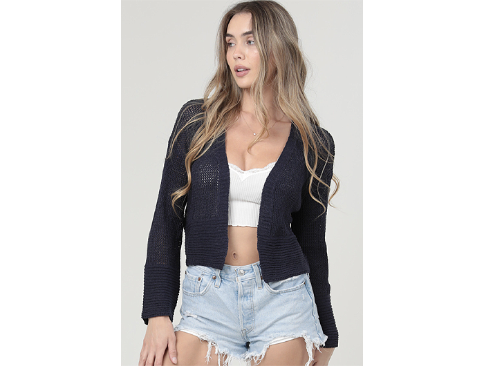 Angie Women's Sheer Knit Open Front Cropped Cardigan