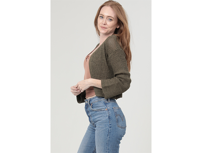 Angie Women's Sheer Knit Open Front Cropped Cardigan