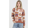 Angie Women's Round Neck Patchwork Sweater