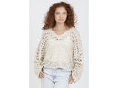 Angie Women's Open Knit Crochet V-Neck Sweater