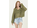 Angie Women's Open Knit Crochet V-Neck Sweater