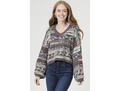 Angie Women's V-Neck Mixed Knit Cropped Sweater