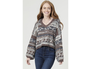 Angie Women's V-Neck Mixed Knit Cropped Sweater