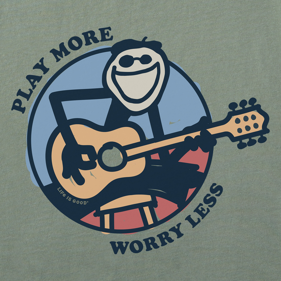 Life is Good Men's Crusher Tee - Play More Worry Less Jake Guitar