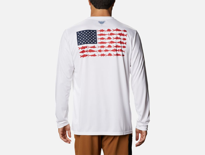 Columbia Men's PFG Terminal Tackle Fish Flag Long Sleeve Shirt, XXL, White/Collegiate Navy
