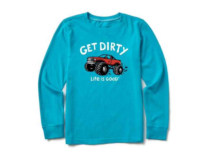 Life is Good Kid's Long Sleeve Crusher Tee - Get Dirty Truck