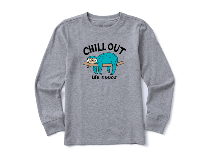 Life is Good Kid's Long Sleeve Crusher Tee - Chill Out Sloth