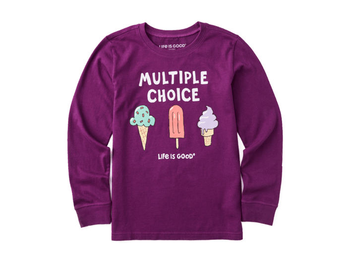 Life is Good Kid's Long Sleeve Crusher Tee - Multiple Choice Ice Cream