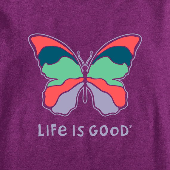 Life is Good Kid's Long Sleeve Hooded Crusher Tee - Colorful Butterfly