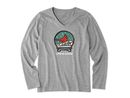 Life is Good Women's Long Sleeve Crusher Vee - Snow Globe Cardinal