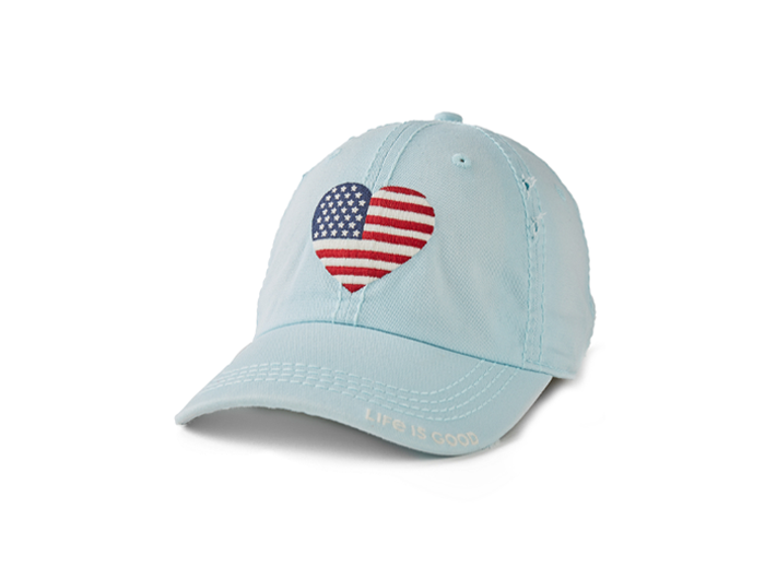Life is Good Sunwashed Chill Cap - Watercolor Flag Heart
