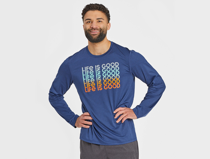 Life is Good Men's Long Sleeve Active Tee - Linear Life is Good Stack