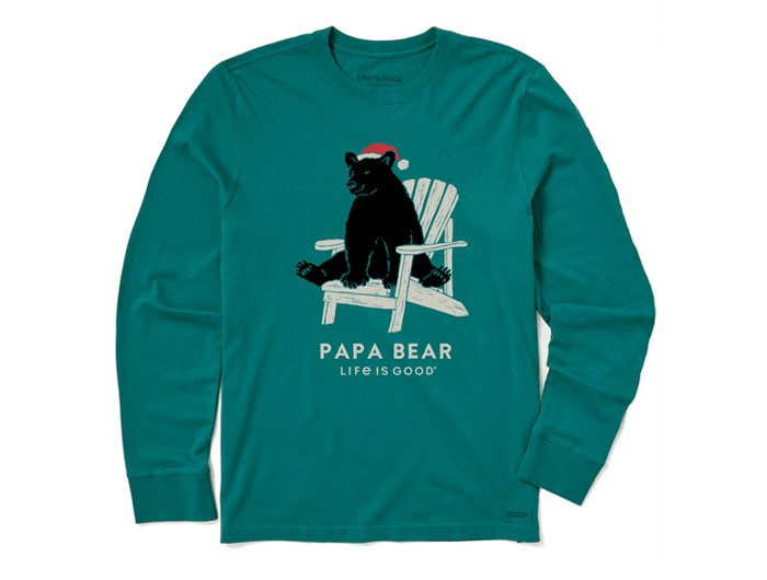 Life is Good Men's Long Sleeve Crusher Tee - Holiday Adirondack Papa Bear