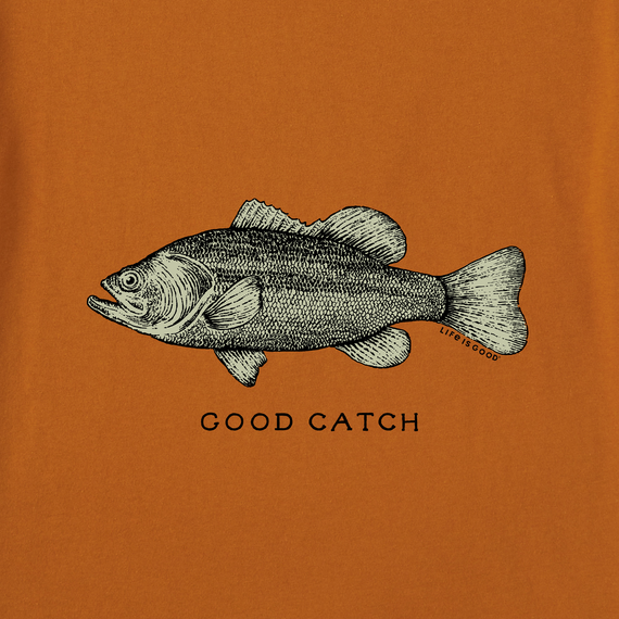 Life is Good Men's Long Sleeve Crusher Tee - Good Catch Large Mouth Bass