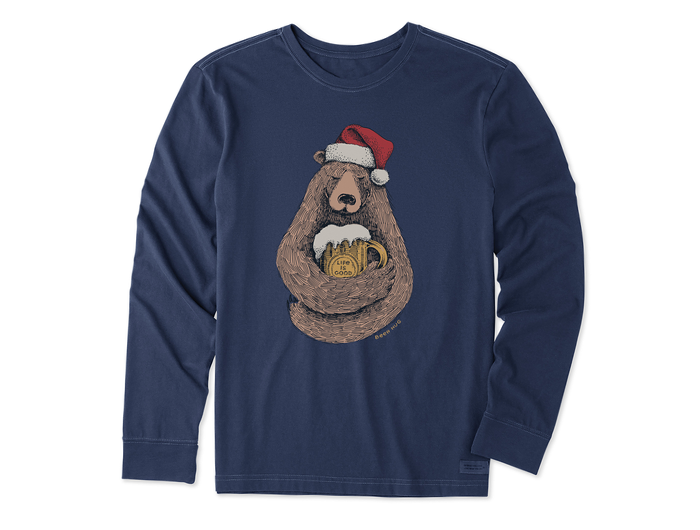 Life is Good Men's Long Sleeve Crusher Lite - Beer Hug Santa Bear