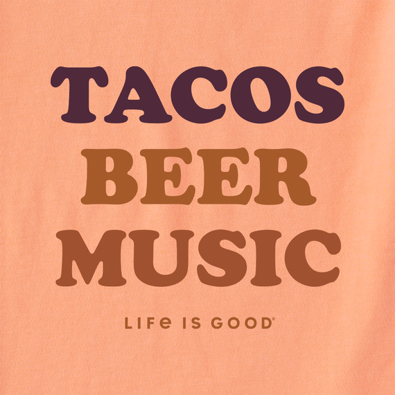 Life is Good Men's Crusher Lite Tee - Tacos Beer Music