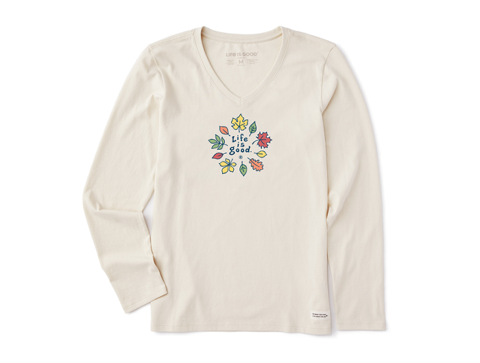 Life is Good Women's Long Sleeve Crusher Vee - Fall Leaves