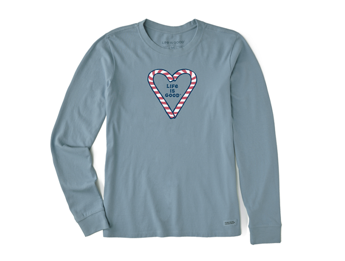 Life is Good Women's Long Sleeve Crusher Tee - Candy Cane Holiday Heart