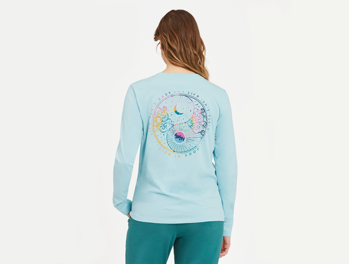 Life is Good Women's Long Sleeve Crusher Tee - Tie Dye Day and Night