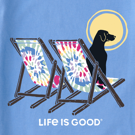 Life is Good Women's Crusher Tee - Tie Dye Beach Chairs Dog