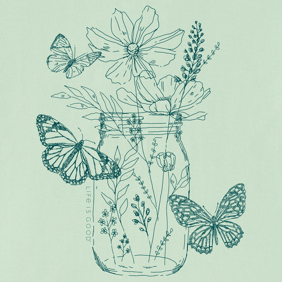 Life Is Good Women's Crusher Lite Vee - Wildflower and Butterflies Jar