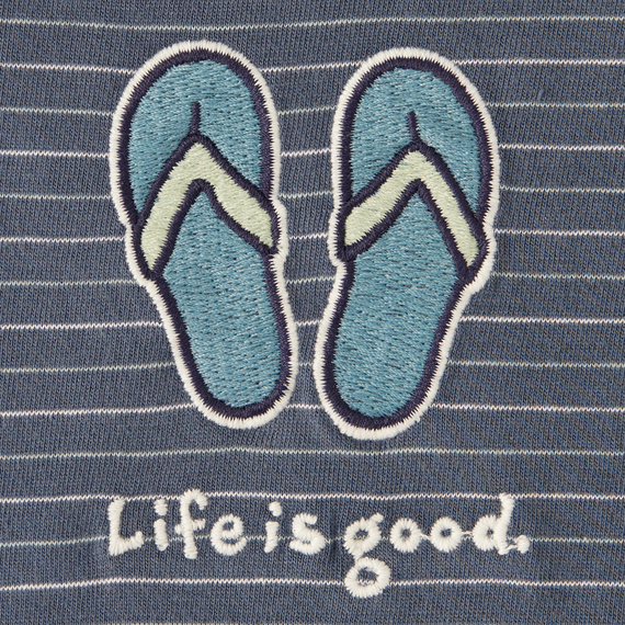 Life is Good Women's Long Sleeve Striped Hooded Crusher Lite Tee - Flip Flops