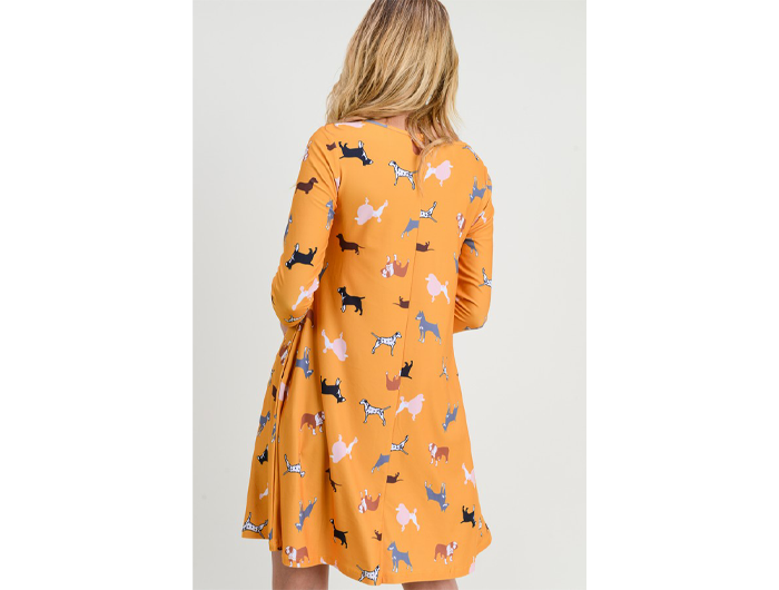 Yelete Women's 3/4 Sleeve Dog Print Dress