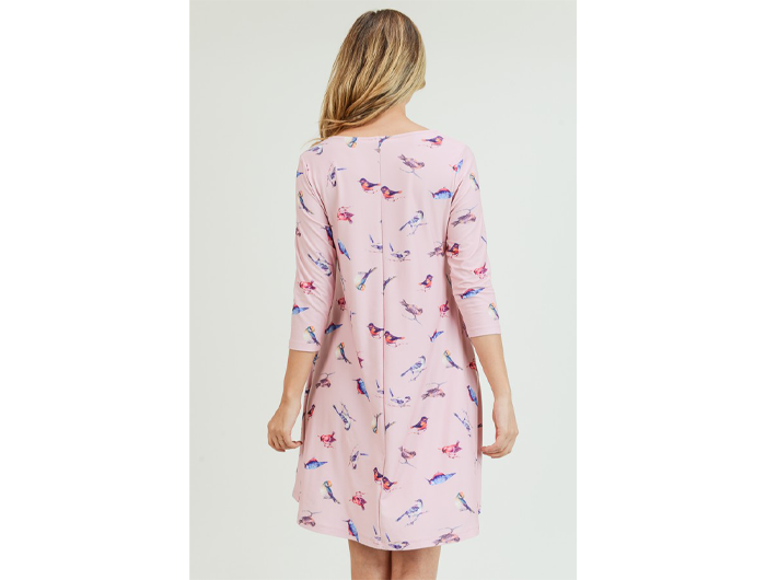 Yelete Women's 3/4 Sleeve Bird Print Dress