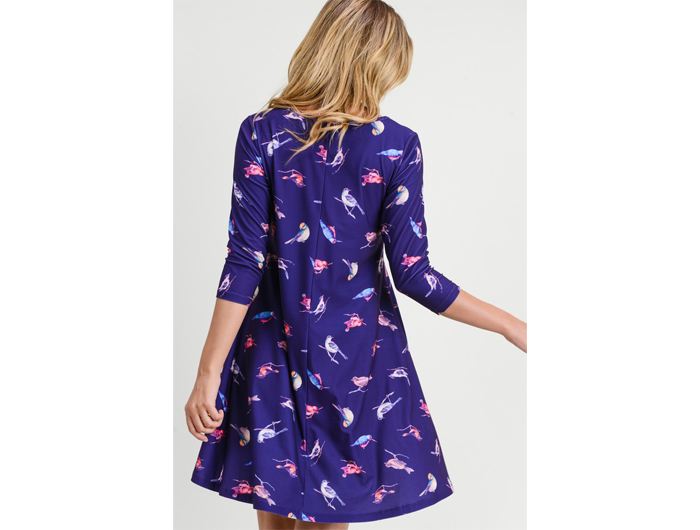 Yelete Women's 3/4 Sleeve Bird Print Dress