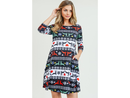 Yelete Women's 3/4 Sleeve Reindeer Print Dress - FINAL SALE