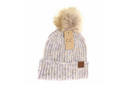 C.C Women's Soft Ribbed Faux Fur Pom Beanie