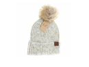 C.C Women's Soft Ribbed Faux Fur Pom Beanie