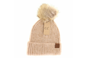 C.C Women's Soft Ribbed Faux Fur Pom Beanie