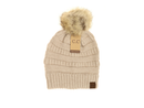 C.C Women's Mixed Yarn Fur Pom Beanie