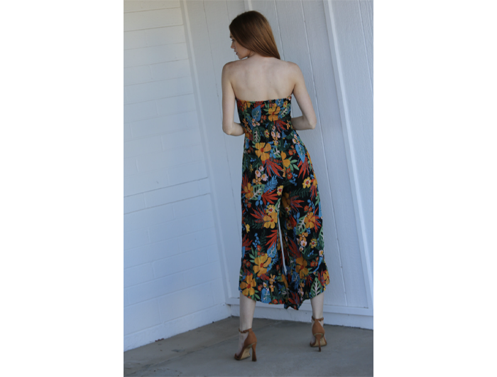 Smocked Strapless Maxi Jumpsuit