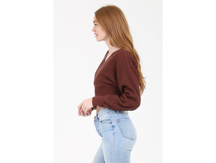 Angie Women's Long Sleeve V-Neck Crop Top