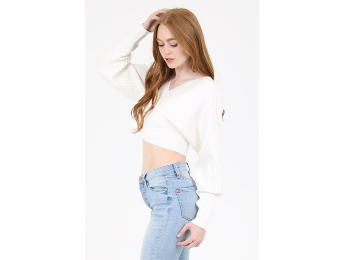 Angie Women's Long Sleeve V-Neck Crop Top
